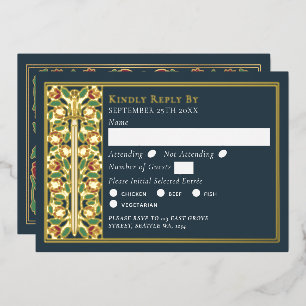 Gold Gray Medieval Floral Sword Wedding RSVP