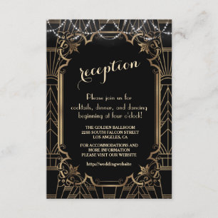 Gold Great Gatsby Black Art Deco Wedding Details Enclosure Card