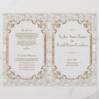 Gold Great Gatsby White Art Deco Wedding Program