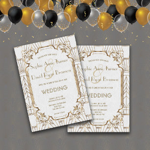Gold Great White Art Deco 1920s Wedding Invitation