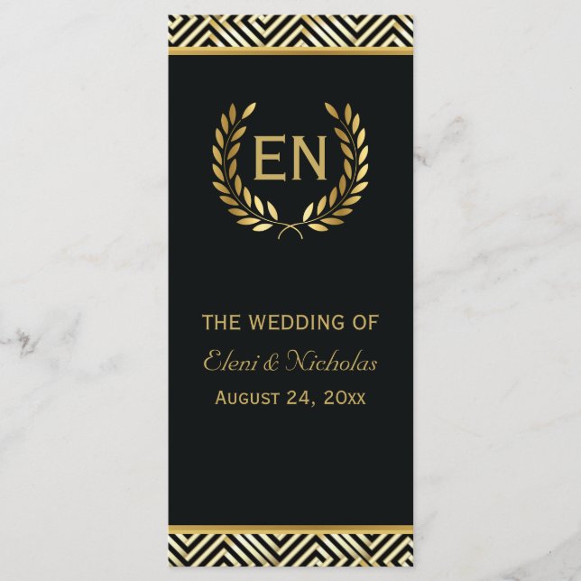 Gold Greek key & laurel wreath wedding program Programme (Front)