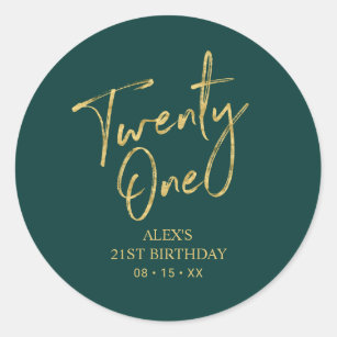 Gold & Green 21st Birthday Party Favour Thank you Classic Round Sticker