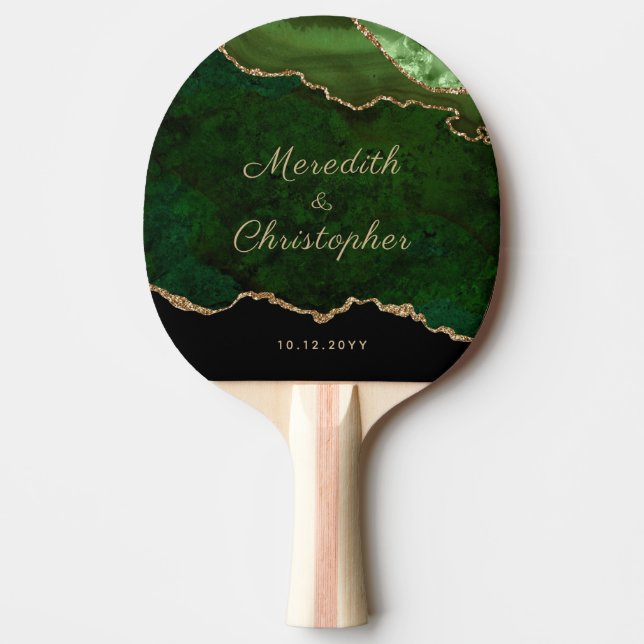 Gold Green Agate Wedding Ping Pong Paddle (Front)