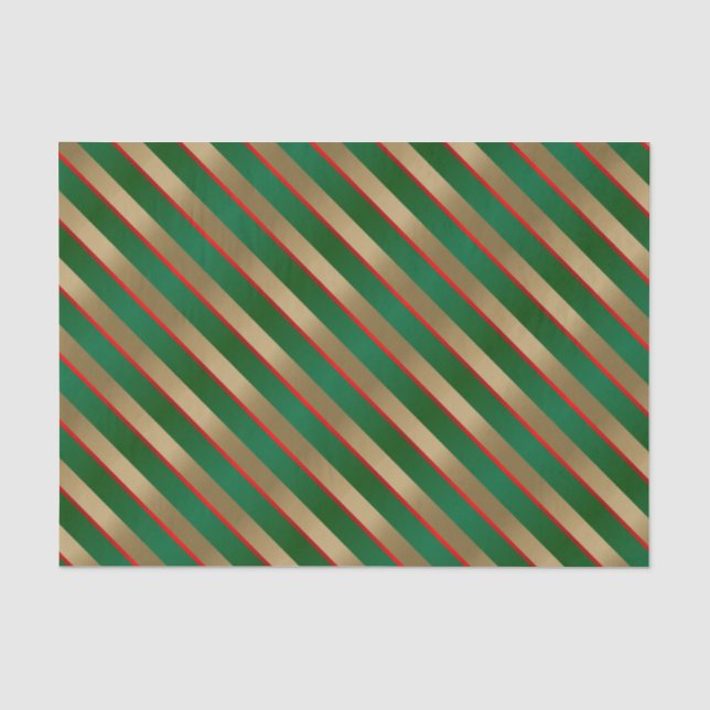 Gold, Green and Red Diagonal Stripes Tissue Paper (Front)