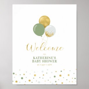 Gold & Green Balloons Boy Baby Shower Welcome Poster