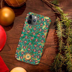 Gold Green Basset Hound Cute Dog Christmas Case-Mate iPhone Case
