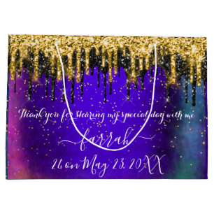  Gold Green Black Drips Favour Blue Large Gift Bag