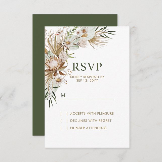Gold & Green Boho Wedding Response Card (Front/Back)