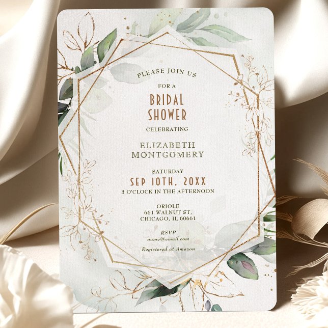 Gold & Green Bridal Shower Geometric Invitation (Creator Uploaded)