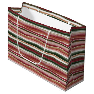 Gold Green Burgundy Blush Red Stripes Birthday Large Gift Bag