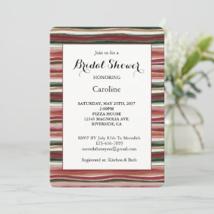 Gold Green Burgundy Red Stripes Bridal Shower Invitation