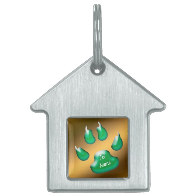 Gold Green Cat Pet ID Tag (Front)