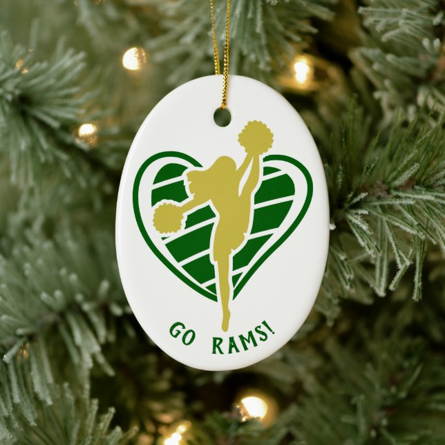Gold Green Cheerleader Team Name Ceramic Ornament (Tree)