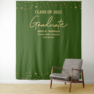 Gold green Class of 2021 backdrop graduation Tapestry