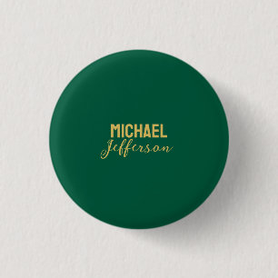 Gold green color elegant modern minimalist name 3 cm round badge