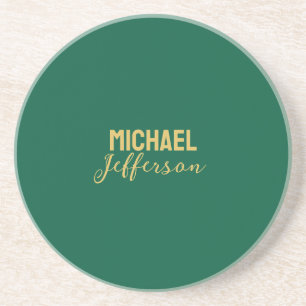 Gold green color elegant modern minimalist name coaster