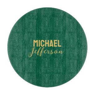 Gold green color elegant modern minimalist name cutting board