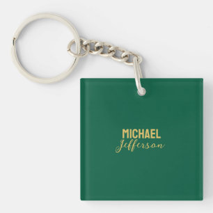 Gold green color elegant modern minimalist name key ring