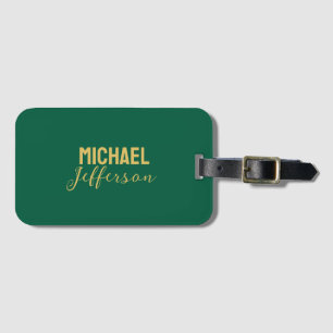 Gold green color elegant modern minimalist name luggage tag