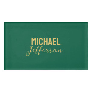 Gold green color elegant modern minimalist name tag