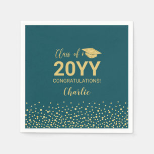 Gold Green Confetti Class of 2022 Graduation Party Napkin