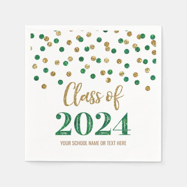 Gold Green Confetti Class of 2024  Napkins (Front)