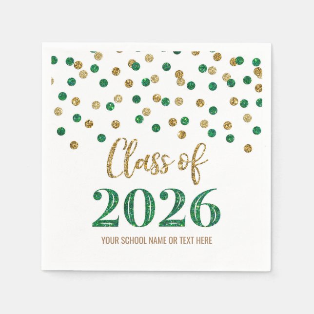 Gold Green Confetti Class of 2026 Napkins (Front)