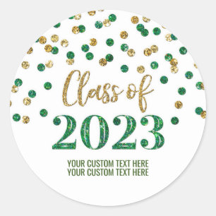 Gold Green Confetti Graduation 2023 Classic Round Sticker