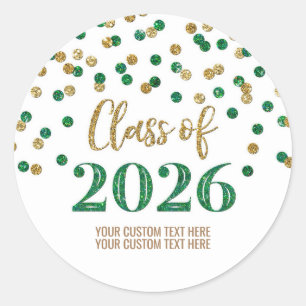 Gold Green Confetti Graduation 2026 Classic Round Sticker