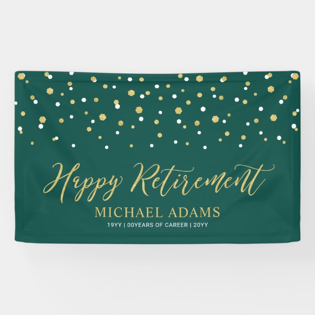 Gold & Green Confetti | Happy Retirement Party Banner (Horizontal)