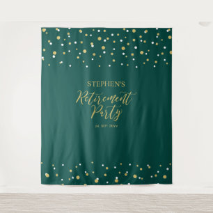 Gold & Green Confetti Retirement Party Backdrop Tapestry