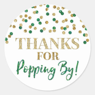 Gold Green Confetti Thanks for Popping By Classic Round Sticker