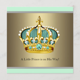 Gold Green Crown Prince Baby Boy Shower Invitation