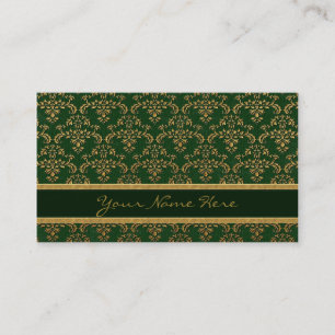 Gold & Green  Damask Pattern Business Card