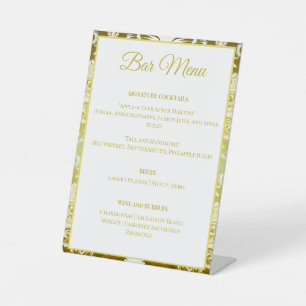 Gold Green Damask Wedding Bar Menu Pedestal Sign