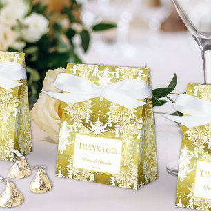 Gold Green Damask Wedding Favour Box