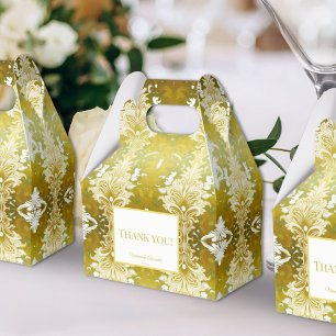Gold Green Damask Wedding Favour Box