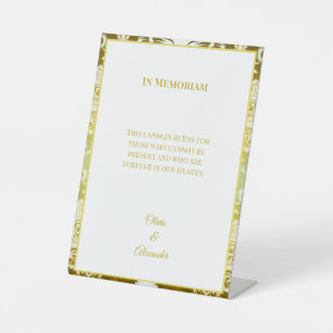 Gold Green Damask Wedding In Memoriam Pedestal Sign