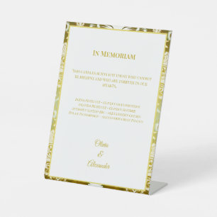 Gold Green Damask Wedding In Memoriam Pedestal Sign