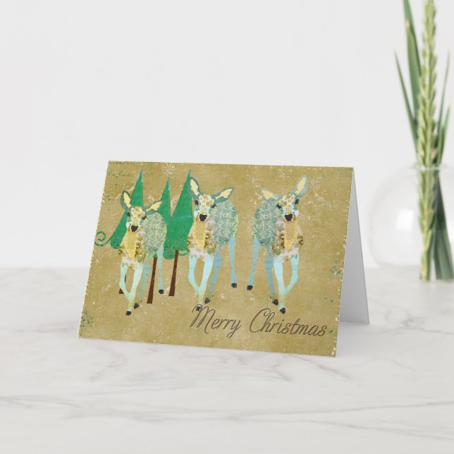 Gold & Green Dearest Deer Christmas Card (Front)