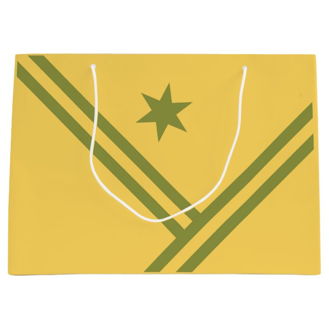 Gold Green Diagonal Stripes Star Modern Graphic Large Gift Bag (Front)