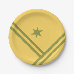 Gold Green Diagonal Stripes Star Modern Graphic Paper Plate