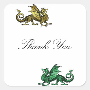 Gold Green Dragon Thank You Stickers