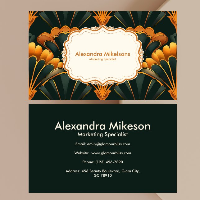 Gold Green Elegant Art Deco Professional Business Card (Creator Uploaded)