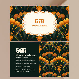 Gold Green Elegant Art Deco Professional Business Card