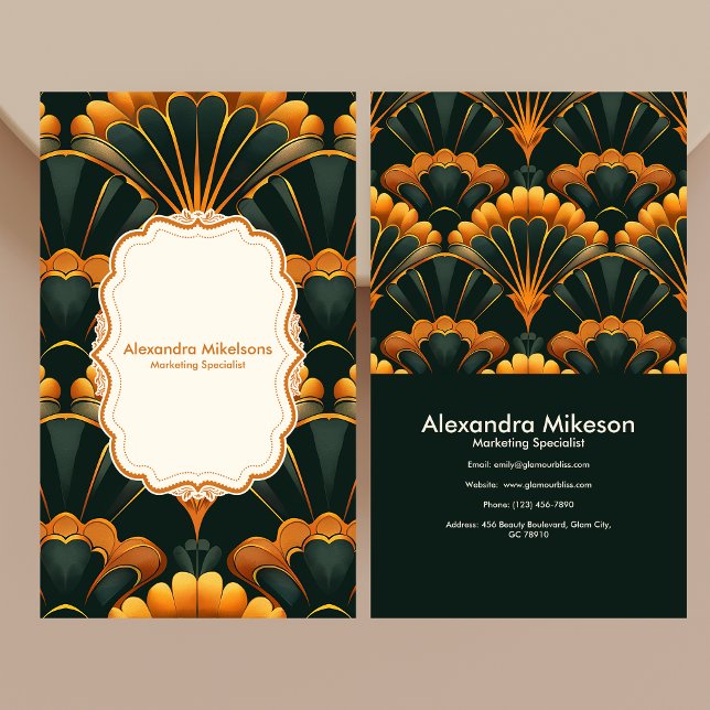 Gold Green Elegant Art Deco Professional Business Card (Creator Uploaded)