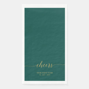 Gold & Green Elegant Lettering Cheers Custom Napkin