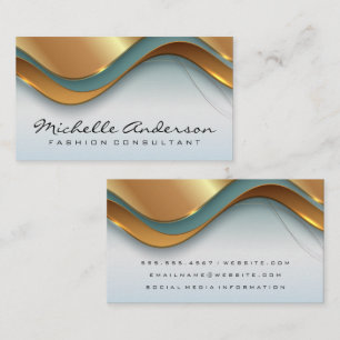 Gold Green Elegant Overlapping Waves Business Card