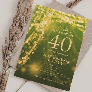 Gold Green Elegant Surprise 40th Birthday Party Invitation