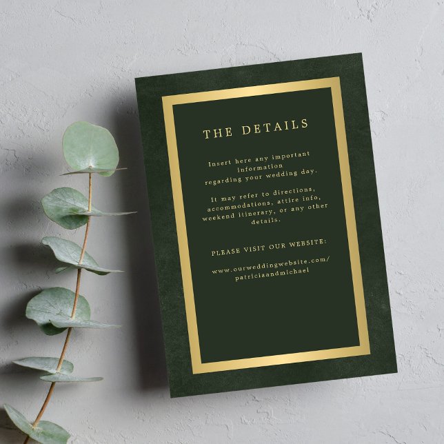 Gold green elegant wedding guest information enclosure card (Creator Uploaded)